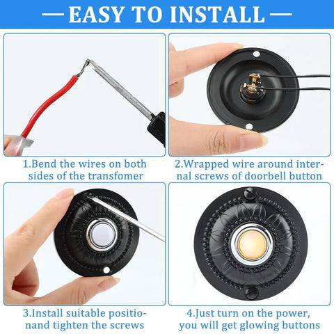 Metal Doorbell Push Button With LED Backlight Wired Wall Mounted Door Chime Button Replacement For Home Front Door Or Garage Iron Decorative Switch With Easy Night Visibility installation steps