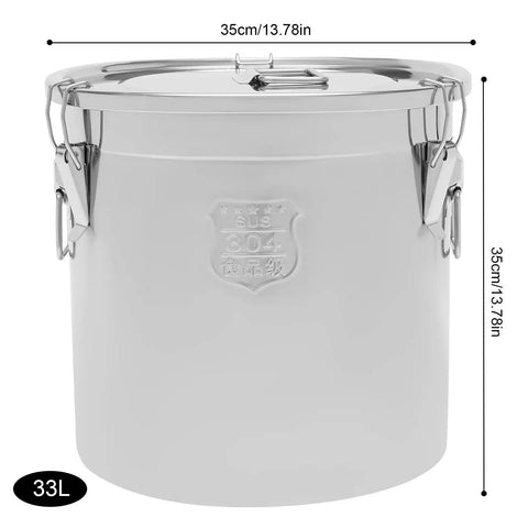 Heavy Duty Stainless Steel Canister With Airtight Lids Keep Your Pantry Stale Free Organize Rice Flour Grain And Coffee Lock In Freshness Bulk Food Storage Bucket 8.7 Gallon - 33L capacity, 35cm tall, durable design.