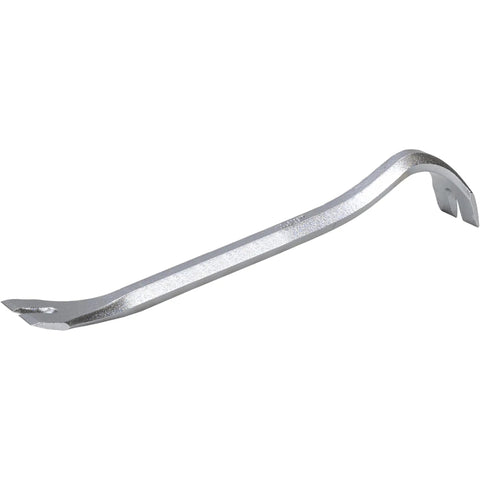 Molding Lifter Bar 10 Inch Pry Tool For Molding And Baseboards Easy Removal With Wide Blades And Curved End Leverage For Fast Trim And Molding Projects, shown in silver steel with wide blades and curved ends against a plain background.