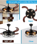 42 Inch Ceiling Fan With Lights Remote Control And Retractable Blades In Vintage Industrial Cage Black Finish Dope Quiet Copper Motor