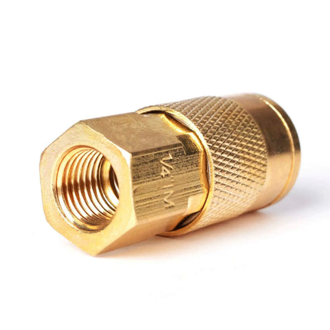 Brass fitting from Six Foot Hybrid Air Compressor Hose Kit Including Ten Piece Built Tough Brass Fittings And 3/8 Inch Whips Plus 1/4 Npt Plugs.