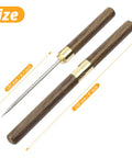 9-Inch Ice Pick With Wood Non-Slip Handle And Safety Cover, shown with stainless steel tip and measurements