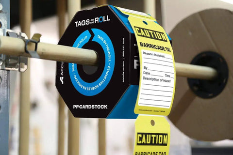 NMC 100 Safety Tags By The Roll Caution Barricade OSHA Compliant Waterproof PF Cardstock Tags That Resist Tears 6.25x3 Inch