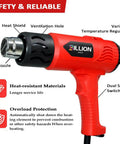 1800W Dual Temperature Heat Gun With 122F To 1202F Range, 4 Nozzles Kit, Black Red Pro Hot Air Gun with safety features