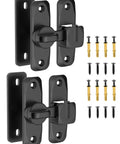 90/180 Degree Flip Barn Door Lock Set For Privacy - 2 Pack Sliding Door Latch Hardware In Black with screws shown