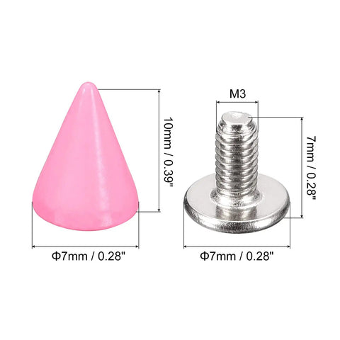 Badass Pink Cone Spike Studs And Screw Back Rivets For Leather Craft Bag Repair Hella Durable Carbon Steel Metal Hardware Kit With 50 Sets, 7mm size.