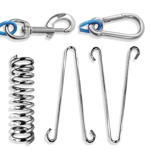Shock Absorbing Dog Leash Spring Connector for Chew Proof Tough As Nails Heavy Duty Metal Chain Clip Set, 2 Pack Visible Components
