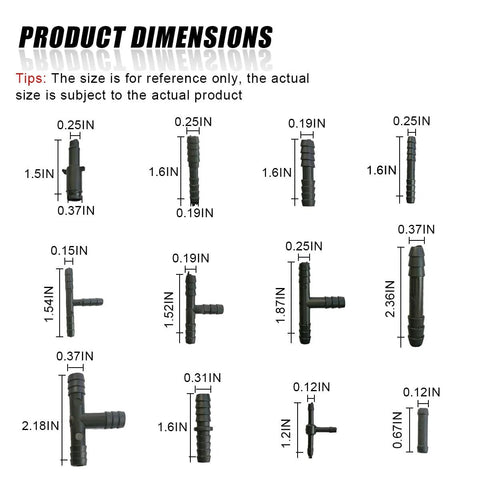 UHANBUT nylon vacuum line connector set, 125pcs, 12 sizes, barbed automotive fittings