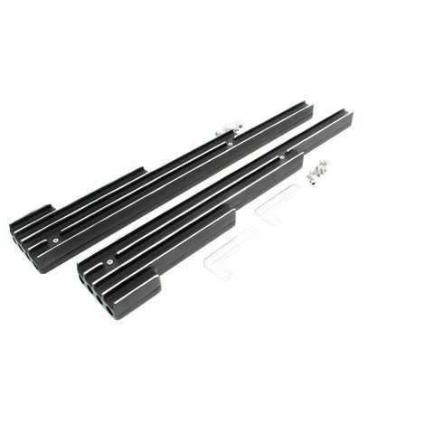 Black Aluminum Finned Universal Wire Management Loom Set Fits Up To 9.5mm Wires with adjustable brackets and mounting hardware.