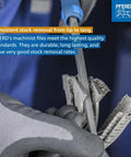 5 Piece 8 Inch Machinist File Set With Bastard Coarse Cut Ergonomic Handles shown in use on metallic surface