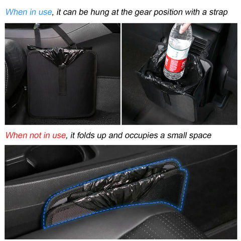 Foldable Car Trash Can Organizer, Hanging Waterproof Leakproof Storage Bag With Large Capacity, Durable Oxford Fabric in use and folded away
