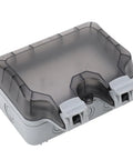 Heavy Duty Outdoor Power Socket IP66 Weatherproof Electrical Outlet 2 Gang 15A with sealed cover for outdoor use.