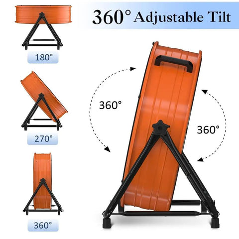 Tilt adjustable side view of Beefy Heavy Duty 24 Inch Industrial Drum Fan High Velocity Floor Fan With 3 Speed Settings Orange