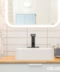 Touchless Sensor Bathroom Faucet With Automatic Waterfall Flow Matte Black Stainless Hands Free 1 Hole Install Battery Powered