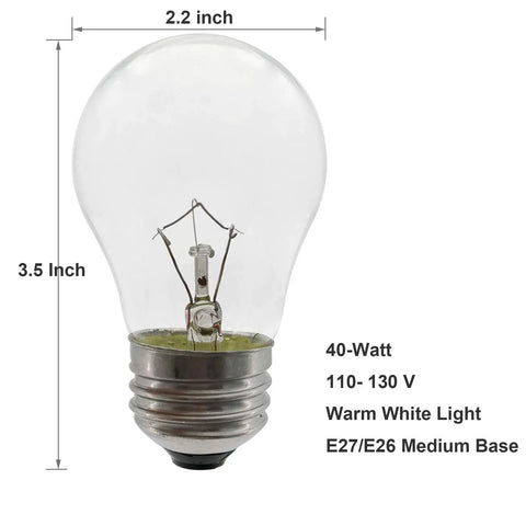 High Temp 40W Oven Light Bulb E26 Medium Base A15 2 Pack For Oven Stove Refrigerator Microwave 300 Degree Resistant