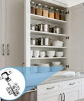 Open kitchen cabinet showcasing 8 Pack Short Arm Kitchen Cabinet Hinges Set With 4 Pairs 105 Degree Soft Close Adjustable Concealed Full Overlay Hinges With Mounting Screws