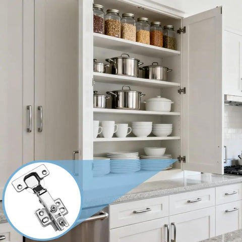 Open kitchen cabinet showcasing 8 Pack Short Arm Kitchen Cabinet Hinges Set With 4 Pairs 105 Degree Soft Close Adjustable Concealed Full Overlay Hinges With Mounting Screws