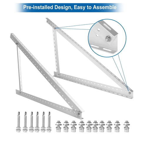 Two Pack 45 Inch Solar Panel Mount Brackets With Foldable Tilt Legs And Reinforced Cross Bars For 100 To 400 Watt Panels, screws included