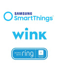 Compatible hubs logos for Assure SL Keyless Entry Deadbolt Lock With Z Wave For Smart Home, including SmartThings, Wink, and Ring.