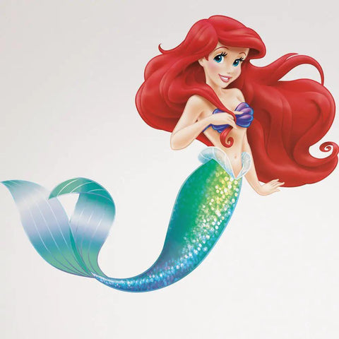 Little Mermaid Giant Peel And Stick Wall Decals Set Of 21 Vinyl Multicolor Removable Repositionable No Residue For Smooth Surfaces Easy Apply Kids Room Decor showing Ariel in mermaid form, left profile view.
