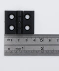 Beefy T Slot Door Frame Hinges Kit Zinc Alloy 6 Pack For 2020 Aluminum Extrusion Profiles Black Finish with ruler for scale