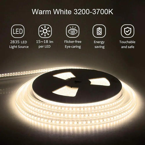 Waterproof LED Rope Lights 32.8Ft Ultra Bright 1200 LEDs 2835SMD 24V DC Warm White 3500K Outdoor Flexible Strip on reel