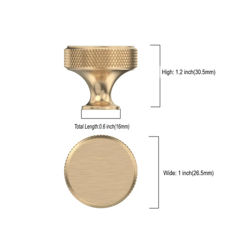 Kickass 10 Pack Gold Knurled Cabinet Knobs With Brushed Gold Finish Heavy Duty Drawer Pulls For Kitchen Cabinets And Dressers. Dimensions shown.