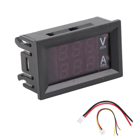 Digital Voltmeter Ammeter Multimeter with LED Display, Dual Range DC 0V to 100V meter, shown with cables for DIY projects.