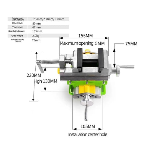 Two In One Aluminum Drill Press Cross Vise Clamp For Lathe And Milling Machines with measurement details