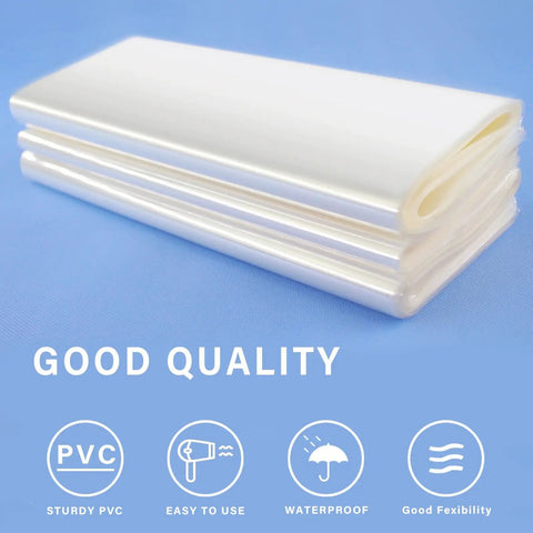 Clear Thermal Shrink Wrap Bags 12X17 Inches 100 Pack stacked, made from sturdy PVC for easy use and waterproof protection.