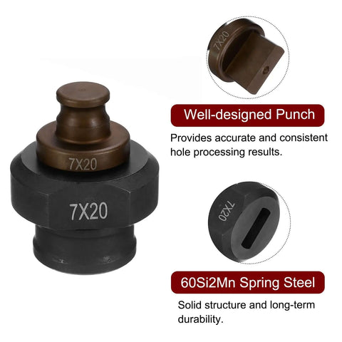 Beefy Heavy Duty Hydraulic Hole Punch Die Kit 7x20mm Oval Hole Punch showcasing punch design and durable spring steel material