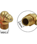 Brass M8x1.0 grease fittings kit with 90-degree elbow, 5.5mm thread size, for automotive and garage use. Focus: leak-proof design.