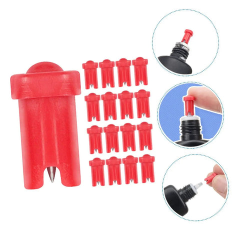 100 Pack Precision Eyelash Glue Bottle Nozzle Pins Anti Clog Plastic Tips Fits Standard Cosmetic Bottles in red.