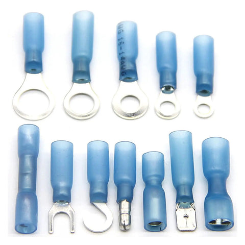 180 Piece Spade Terminals Kit With Insulated Crimp Connectors Heat Shrink Butt Ring Marine Automotive Wire Lugs For Serious DIY Projects And Quick Repairs On The Road, blue insulated ring terminals