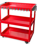 Three Tier Rolling Tool Cart With Side Hooks On Wheels Heavy Duty Metal Utility Cart With 330 Lbs Capacity for garage and shop storage