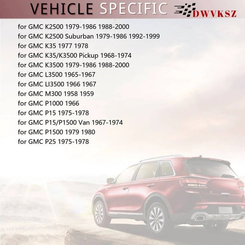 Red GMC SUV parked on a desert background with vehicle-specific models list in the foreground, featuring various GMC models and years.