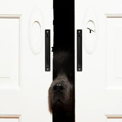 Close-up of 2 Pack Black Aluminum Barn Door Pull Handles With No Fuss Install Sleek Modern Sliding Door