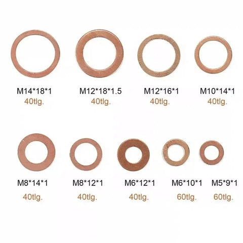 Badass Heavy Duty 400 Pcs Flat Copper Washers Kit Heat Resistant Seal Set For Cars Injectors Drain Plugs Universal M5 M6 M8 M10 M12 M14 Sizes Leak Proof Top Rated Seals That Hold Up Under Heat Always For Street Kings, assorted copper washers