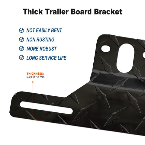 Rugged Heavy Duty Aluminum Trailer License Plate Bracket Holder close-up, highlighting thickness and durability features, black design.