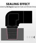 Side view of EVIL ENERGY 1/4 in NPT female-to-male 90° aluminum elbow fitting, black