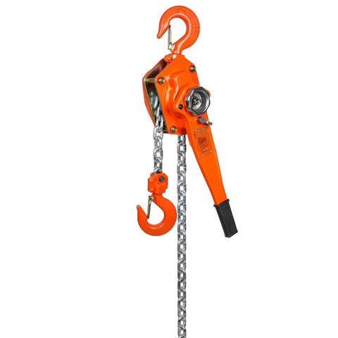 3 Ton Lever Chain Hoist 10 Ft Lift G80 Galvanized Carbon Steel with orange lever and dual hooks, front view