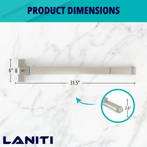 Stainless Steel Emergency Exit Push Bar For Commercial Doors No Nonsense, Panic Exit Device dimensions on marble background