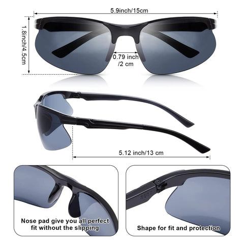 36 Pcs Dope Scratch Resistant Safety Glasses Set With Polycarbonate Lenses Protective Goggles Eyewear For Work And DIY Projects Your Go To Eye Protection In Black And White, showcasing side and top view with measurements.