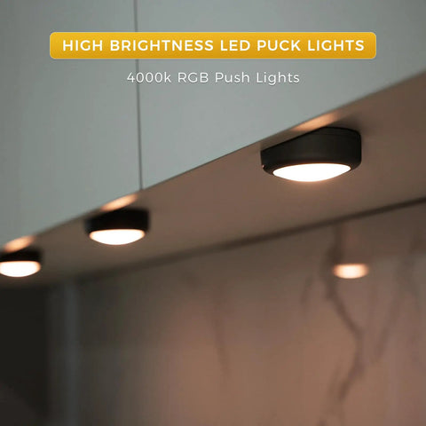 Remote Controlled 6 Pack LED Hockey Puck Lights Battery Powered Wireless Under Cabinet And Baseboard Illumination Dimmable Color Changing