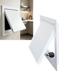 11X16 Inch White Recessed Access Panel Door For Drywall Ceiling with magnetic latch, showcasing a smooth opening mechanism in a modern setting.
