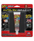 Image of Auto And RV Repair Kit With Waterproof Rubberized Tape And Glue, Quick Fix for rips and tears on vehicles, in packaging.