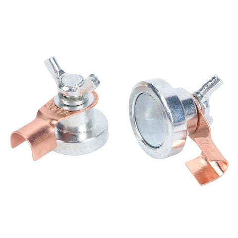 Rugged Magnetic Grounding Clamp Built With Strong Brass And Stainless Steel For Welding Jobs, showing steel and copper parts.