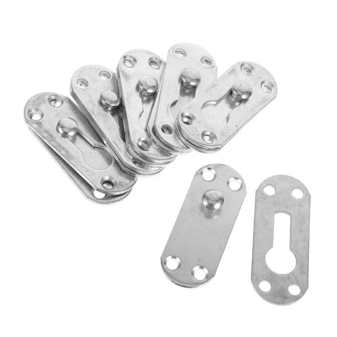 Top Shelf Heavy Duty Metal Bed Rail Brackets With Concealed Headboard Mounting Hardware Six Piece Kit, steel brackets laid out flat.