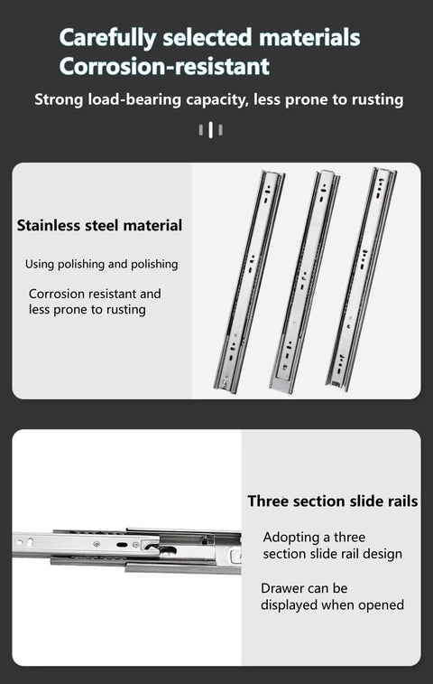 Pair Of 15 Inch 3 Section Full Extension Ball Bearing Drawer Slides Side Mount With Rust Resistant Steel Silent Operation 100 Lb Capacity Heavy Duty Drawer Slides For Kitchen Cabinets And Furniture, stainless steel three-section rail