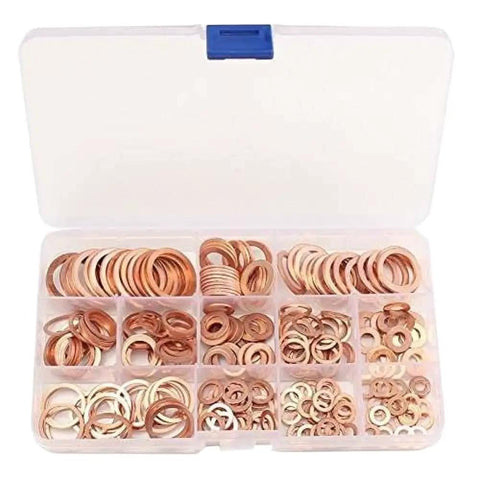 Copper Crush Washer Set 280 Pcs In 12 Sizes M3 To M16 Solid Copper Flat Ring Gaskets For Fuel Line Brake Line And Hydraulic Systems A Must Have Automotive Kit For Leak Free Seals, in organizer case